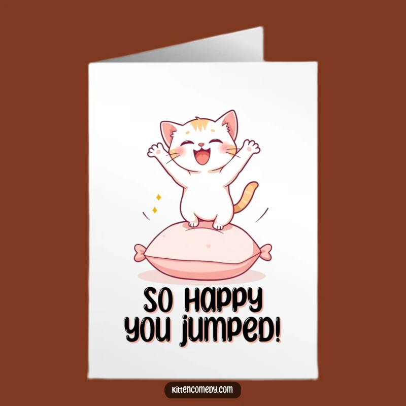 Free Printable Kawaii Kitten Congrats Card: Funny Leaping Kitten Downloadable Celebration