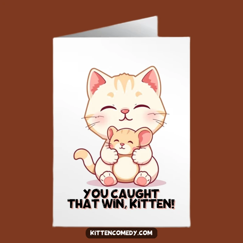 Free Printable Congrats Card: Kitten Mouse Gift Funny Meow Downloadable