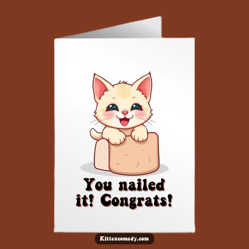Free Printable Congrats Card: Kawaii Kitten Slide - Funny Downloadable Gift