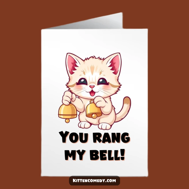 Free Printable Kawaii Kitten Congrats Card: Funny Bell Pawing Kitten Downloadable Celebration