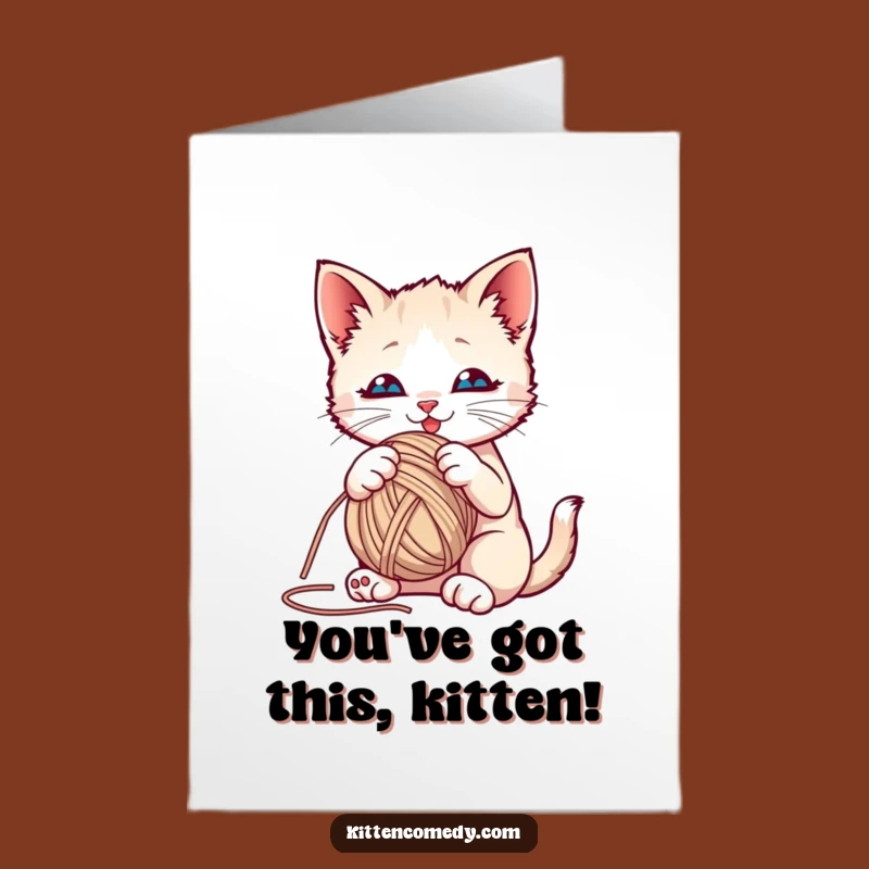Free Printable Congrats Card: Playful Kitten, Yarn Chaos, Humorous Downloadable for New Beginnings