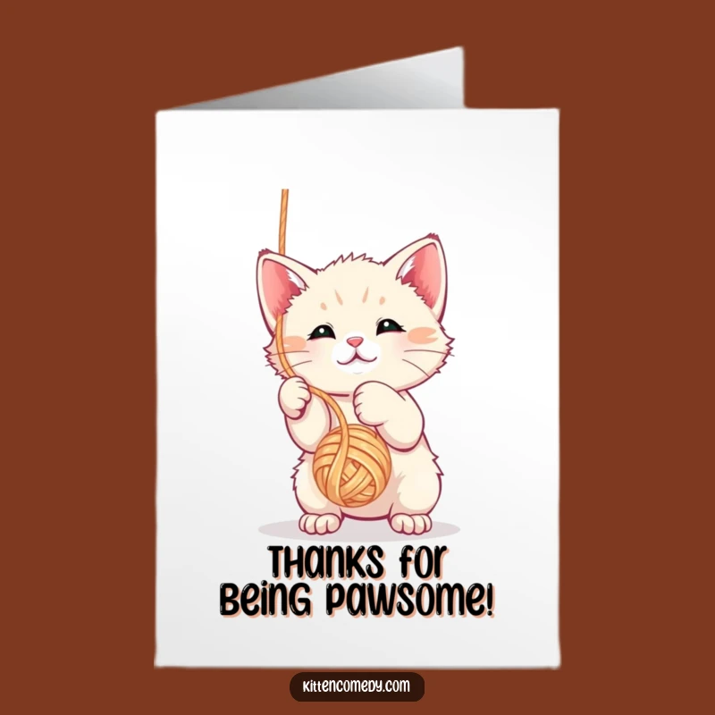 Free Printable Thank You Card: Kawaii Kitten Yarn Toss - Funny Downloadable Gift