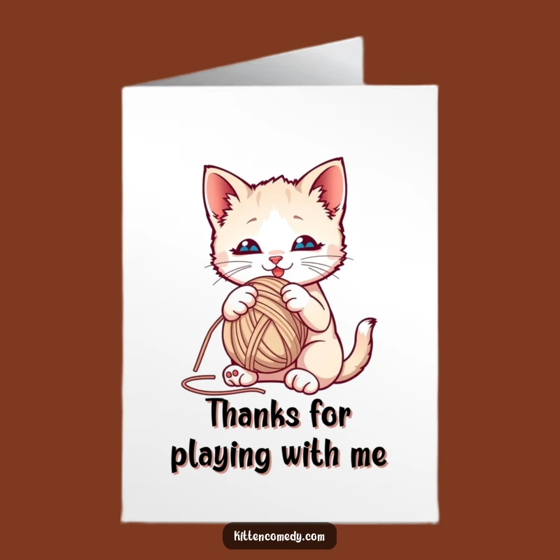 Free Printable Thank You Card: Playful Kitten, Yarn Adventure, Funny Downloadable Gift