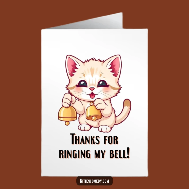 Free Printable Kawaii Kitten Thank You Card: Funny Bell Pawing Kitten Downloadable Gratitude
