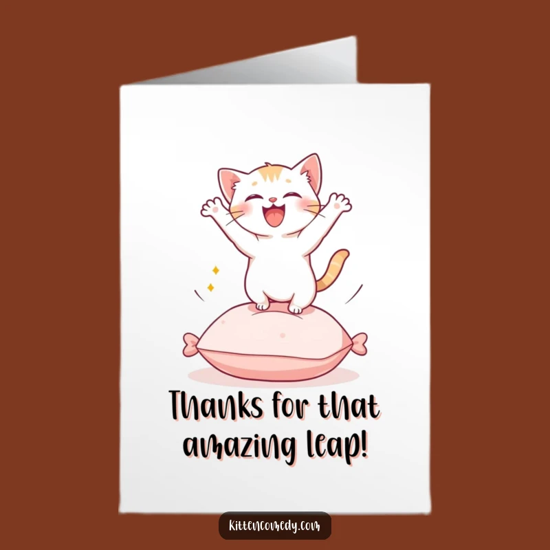 Free Printable Kawaii Kitten Thank You Card: Funny Jumping Kitten Downloadable Gratitude