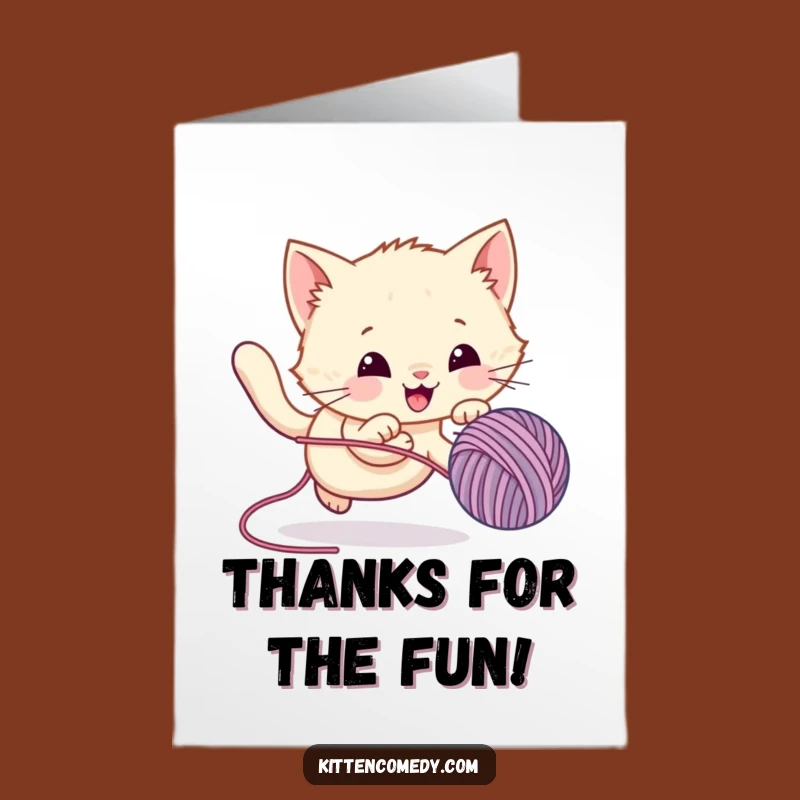 Free Printable Kawaii Kitten Thank You Card - Funny Yarn Chase Downloadable Gift
