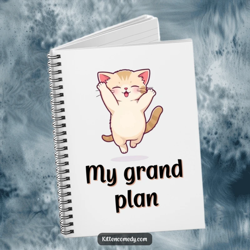 Funny kawaii kitten notebook cover featuring a cat performing a silly acrobatic flip.