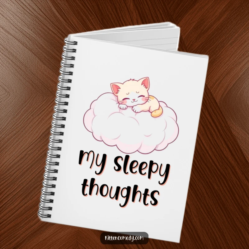 Funny notebook: A kitten peacefully naps on a fluffy cloud, ideal for jotting down sweet dreams and ideas.