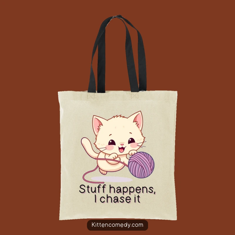Funny Kawaii Kitten Yarn Chase Tote Bag - Stylish & Amusing Accessory