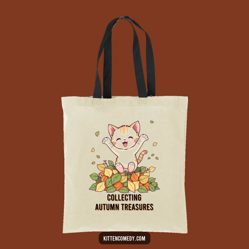 Funny Kitten Leaf Leap Tote Bag: Carry Your Autumn Joy Everywhere